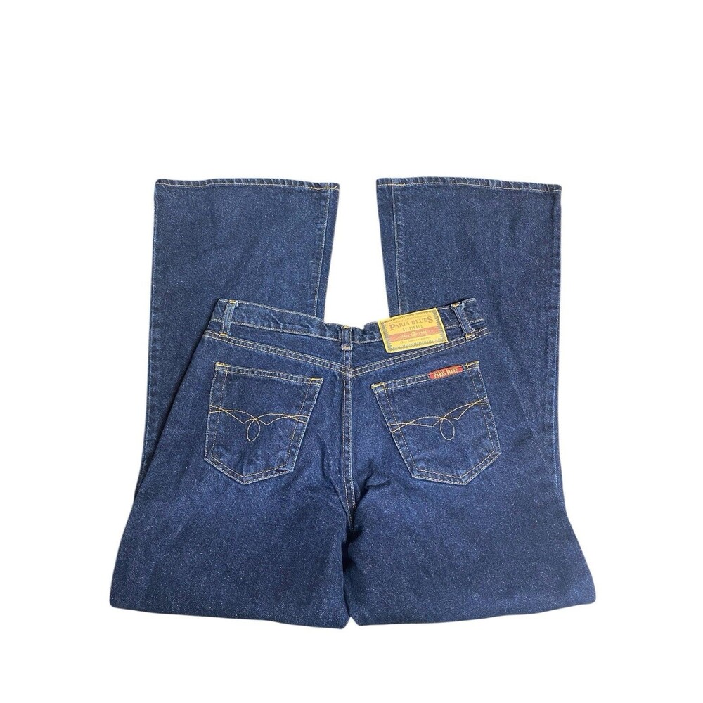 Paris Blues Vintage 90s Womens Junior 7 Dark Blue Wash Flare Leg Denim Y2K Jeans - Picture 2 of 3